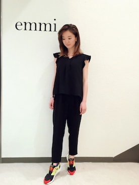 「emmi（エミ）のアイテム（つなぎ/オールインワン）」を使った、yu kanekoさん（レディース・160cm）の春コーディネート
