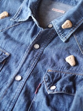 「KAPITAL（キャピタル）のアイテム（シャツ/ブラウス、ブルー系）」を使った、M.SAITo Wood WoRKSさん（メンズ・186cm）の冬コーディネート
