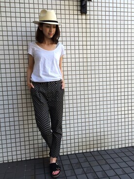 「NOMBRE IMPAIR（ノンブルアンペール）のアイテム（パンツ）」を使った、matyuさん（レディース・163cm）の夏コーディネート
