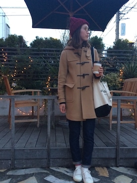 「エコバッグ」｜「アイテム（ダッフルコート）」を使った、matyuさん（レディース・163cm）の冬コーディネート