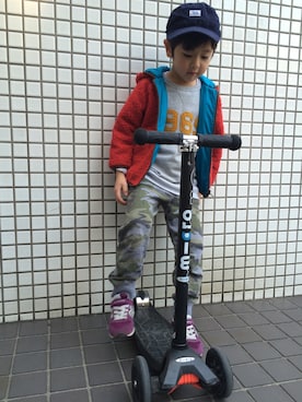 「カモフラパンツ」｜「アイテム（ブルゾン）」を使った、matyuさん（キッズ・110cm）の冬コーディネート