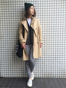 「ニットキャップ」｜「アイテム（トレンチコート）」を使った、matyuさん（レディース・163cm）の春コーディネート
