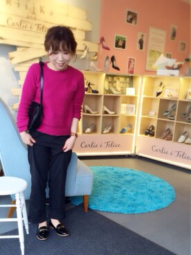 「Carlie e felice（カーリーエフェリーチェ）のアイテム（ローファー）」を使った、Kさん（レディース・155cm）の春コーディネート