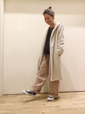 「コーディガン」｜「アイテム（ノーカラージャケット）」を使った、studio CLIP mozo店さん（レディース・153cm）の春コーディネート
