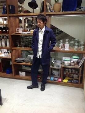 「ショップコート」｜「アイテム（ステンカラーコート）」を使った、MURAsanさん（メンズ・176cm）の春コーディネート