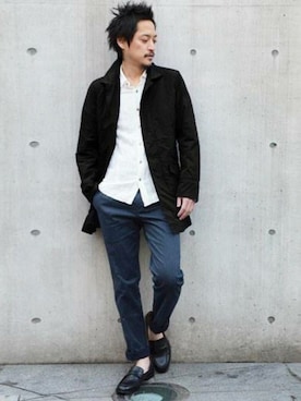 「HAMNETT（ハムネット）のアイテム（ステンカラーコート）」を使った、MURAsanさん（メンズ・176cm）の冬コーディネート