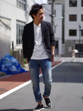 「HAMNETT（ハムネット）のアイテム（パンツ）」を使った、MURAsanさん（メンズ・176cm）の春コーディネート