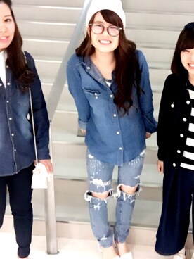 「MOUSSY（マウジー）のアイテム（ニットキャップ/ビーニー、ホワイト系）」を使った、Risa❁❁さん（レディース・156cm）の春コーディネート