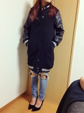 「MOUSSY（マウジー）のアイテム（スタジャン）」を使った、sakuさん（レディース・160cm）の秋コーディネート