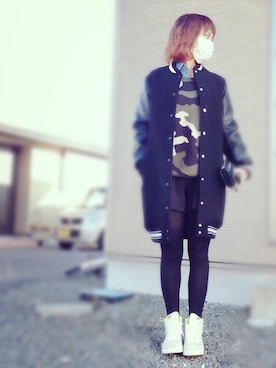 「MOUSSY（マウジー）のアイテム（スタジャン）」を使った、sakuさん（レディース・160cm）の冬コーディネート