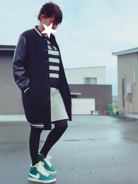 「MOUSSY（マウジー）のアイテム（スタジャン）」を使った、sakuさん（レディース・160cm）の冬コーディネート