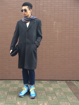 「Yves Saint Laurent（イヴサンローラン）のアイテム（ダウンジャケット/コート）」を使った、ツヨシさん（メンズ・186cm）の冬コーディネート