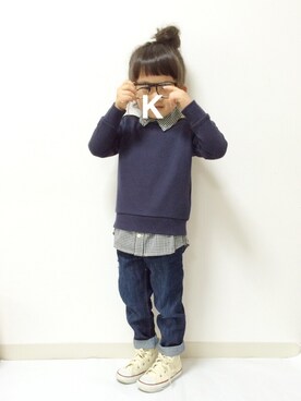 「トレーナー×シャツ」｜kannn さん（キッズ・100cm）の秋コーディネート
