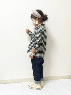 「アイテム（腕時計、ホワイト系）」を使った、kannn さん（キッズ・100cm）の秋コーディネート