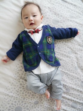 「アイテム（ママ＆ベビー、グリーン系）」を使った、Silasさん（キッズ・80cm）の秋コーディネート