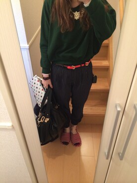 「OSMOSIS（オズモーシス）のベルト（ベルト、オレンジ系）」を使った、まちこさん（レディース・161cm）の春コーディネート