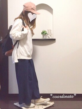 「ゆるカジ」｜「アイテム（アクセサリー）」を使った、sHimA*kOさん（レディース・153cm）の春コーディネート
