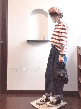 「ゆるカジ」｜「アイテム（ハンチング/ベレー帽）」を使った、sHimA*kOさん（レディース・153cm）の秋コーディネート