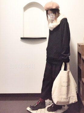 「ゆるカジ」｜「アイテム（ハンチング/ベレー帽）」を使った、sHimA*kOさん（レディース・153cm）の秋コーディネート