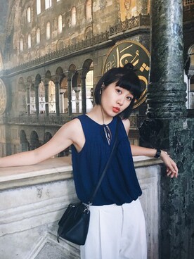 「blue」｜「アイテム（スラックス）」を使った、Taylorさん（レディース・162cm）の夏コーディネート