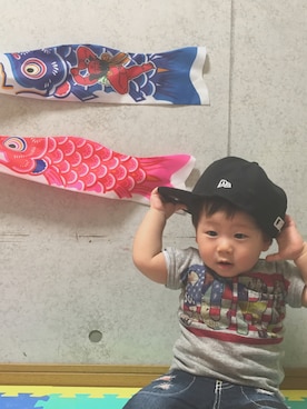 「こどもの日」｜「アイテム（キャップ）」を使った、ひとちごさん（キッズ・80cm）の春コーディネート