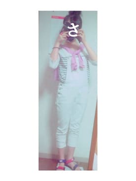 「RCWB（アールシーダブリュービー）のアイテム（オールインワン・サロペット）」を使った、sa＊maさん（レディース・155cm）の夏コーディネート