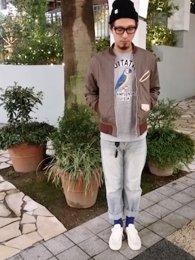 「ブリーチデニム」｜「アイテム（ブルゾン）」を使った、shin_kub0825さん（メンズ・184cm）の冬コーディネート