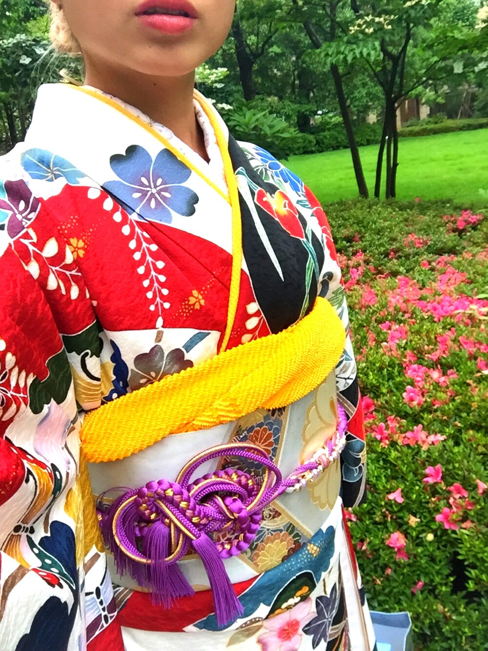 「振袖、結婚式、紅型」｜「no brandのアイテム（浴衣、その他）」を使った、monamyuさん（レディース・155cm）の春コーディネートの1枚目の写真