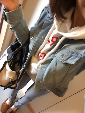 「M.deux（エムドゥ）のアイテム（デニムジャケット）」を使った、16さん（キッズ・121cm）の秋コーディネート