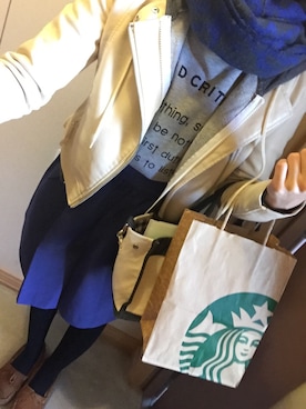 「M.deux（エムドゥ）のアイテム（ライダースジャケット）」を使った、16さん（レディース・155cm）の冬コーディネート