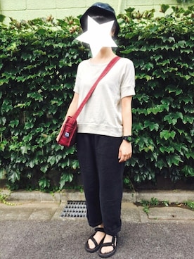 「古着のアイテム（その他パンツ、ブラック系）」を使った、なたそんさん（レディース・164cm）の夏コーディネート