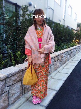 「アイテム（エコバッグ/サブバッグ、レッド系）」を使った、ma-chiさん（レディース・162cm）の冬コーディネート