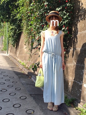 「柄×柄」｜「アイテム（サロペット/オーバーオール）」を使った、ma-chiさん（レディース・162cm）の夏コーディネート