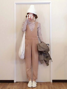 「リラックスコーデ」｜「アイテム（オールインワン・サロペット）」を使った、ma-chiさん（レディース・162cm）の春コーディネート