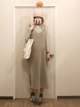 「DHOLIC（ディーホリック）のアイテム（ニットキャップ/ビーニー）」を使った、ma-chiさん（レディース・162cm）の秋コーディネート