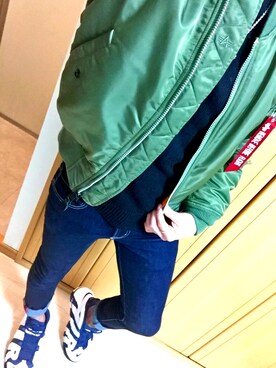 「コラボ」｜「アイテム（MA-1）」を使った、くにさん（メンズ・167cm）の秋コーディネート