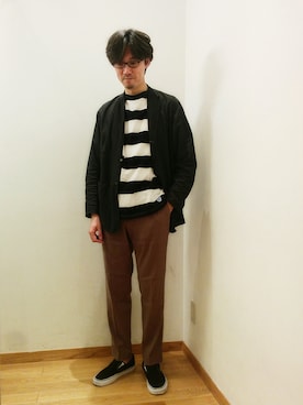 「COMOLI」｜大宮ルミネ店 スタッフさん（メンズ・177cm）の春コーディネート