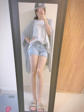 「H&M（エイチ・アンド・エム）のアイテム（ポンチョ）」を使った、Moe Takaiさん（レディース・170cm）の夏コーディネート