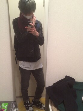 「G-STAR RAW（ジースターロゥ）のアイテム（ライダースジャケット）」を使った、MaSaさん（メンズ・177cm）の冬コーディネート