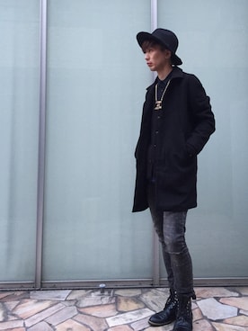 「ハットコーデ」｜「アイテム（ダウンジャケット/コート）」を使った、トゥッティさん（メンズ・183cm）の冬コーディネート