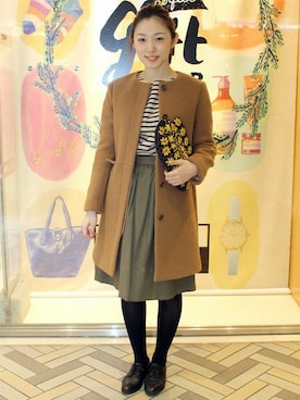 「ベージュのコート」｜「アイテム（その他アウター）」を使った、Demi-Luxe BEAMSさん（レディース・162cm）の冬コーディネート