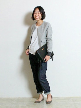 「フリンジバッグ」｜「アイテム（ブルゾン）」を使った、Demi-Luxe BEAMSさん（レディース・157cm）の秋コーディネート
