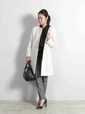 「ボウタイブラウス」｜Demi-Luxe BEAMSさん（レディース・163cm）の秋コーディネート