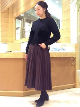 「ラビットファー」｜「アイテム（ブルゾン）」を使った、Demi-Luxe BEAMSさん（レディース・153cm）の秋コーディネート