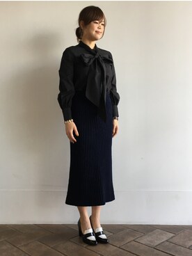 「ボウタイ」｜Demi-Luxe BEAMSさん（レディース・166cm）の冬コーディネート