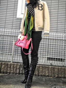 「レースアップシューズ」｜「アイテム（スタジャン）」を使った、Uuさん（レディース・158cm）の冬コーディネート