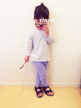「無印良品（ムジルシリョウヒン）のアイテム（Tシャツ/カットソー、グレー系）」を使った、rinka時々yukinoさん（キッズ・110cm）の春コーディネート