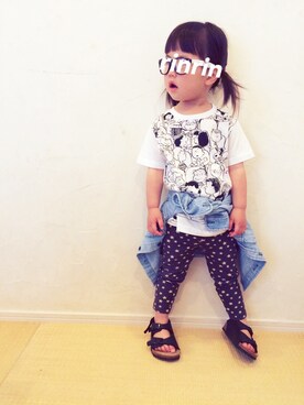 「UNIQLO（ユニクロ）のアイテム（Tシャツ/カットソー、ホワイト系）」を使った、rinka時々yukinoさん（キッズ・110cm）の春コーディネート