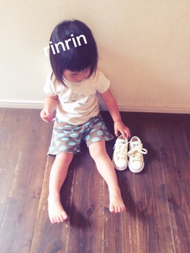 「MARKEY'S（マーキーズ）のアイテム（Tシャツ/カットソー、ベージュ系）」を使った、rinka時々yukinoさん（キッズ・110cm）の夏コーディネート