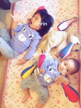 「babyGAP（babyGAP）のアイテム（Tシャツ/カットソー、パープル系）」を使った、rinka時々yukinoさん（キッズ・110cm）の秋コーディネート